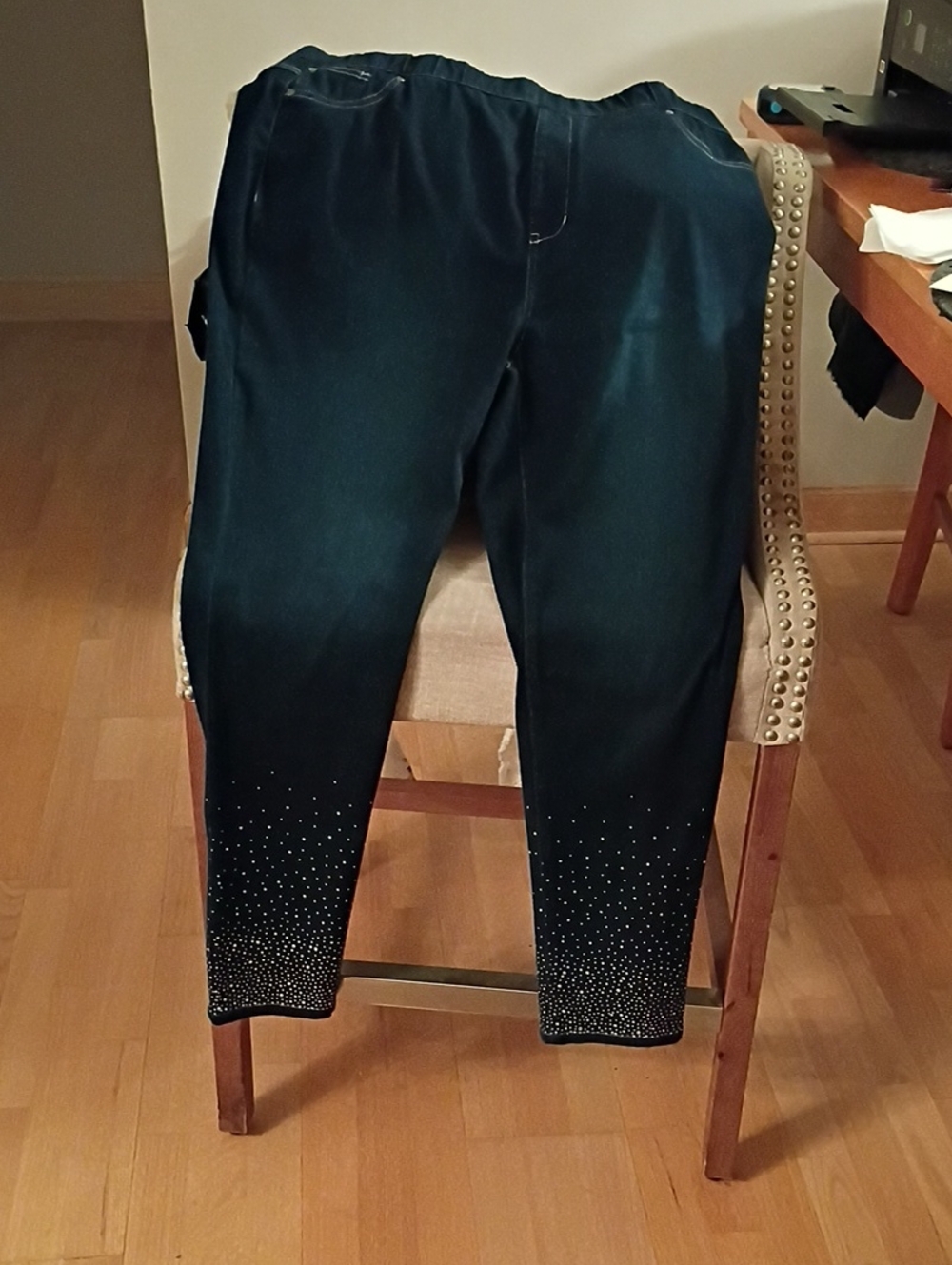 Joan Boyce Navy Jeggings with Rhinestone Ankles